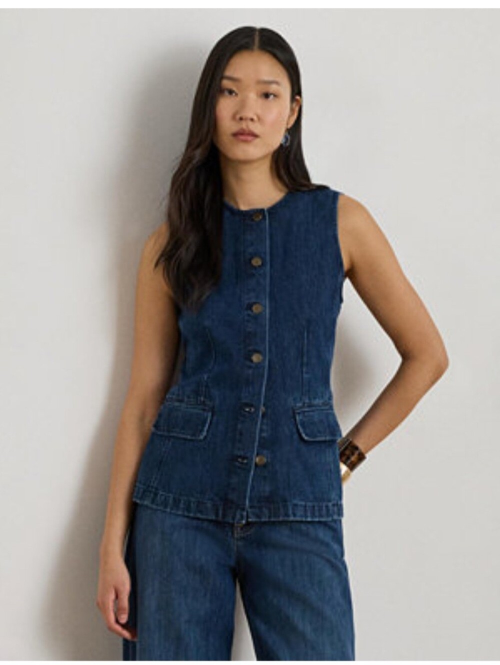 RALPH LAUREN DENIM CREWNECK SLERVELESS SHIRT SIZE 10 NWT